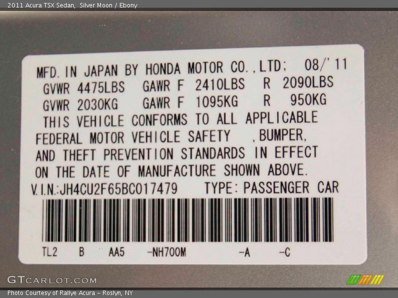 Silver Moon / Ebony 2011 Acura TSX Sedan