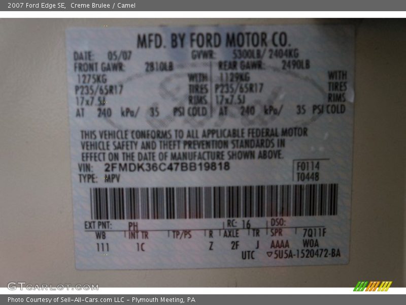 Creme Brulee / Camel 2007 Ford Edge SE
