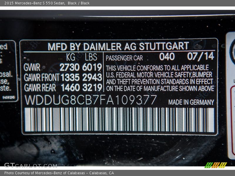 Black / Black 2015 Mercedes-Benz S 550 Sedan