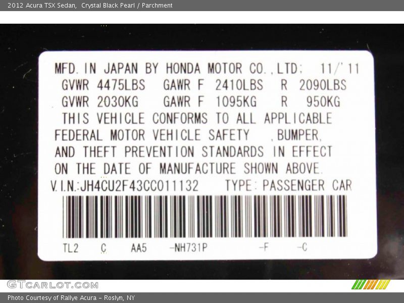 Crystal Black Pearl / Parchment 2012 Acura TSX Sedan