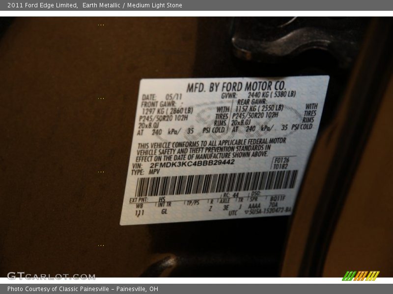 Earth Metallic / Medium Light Stone 2011 Ford Edge Limited