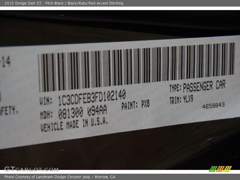 Pitch Black / Black/Ruby Red Accent Stitching 2015 Dodge Dart GT