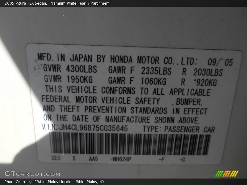 Premium White Pearl / Parchment 2005 Acura TSX Sedan