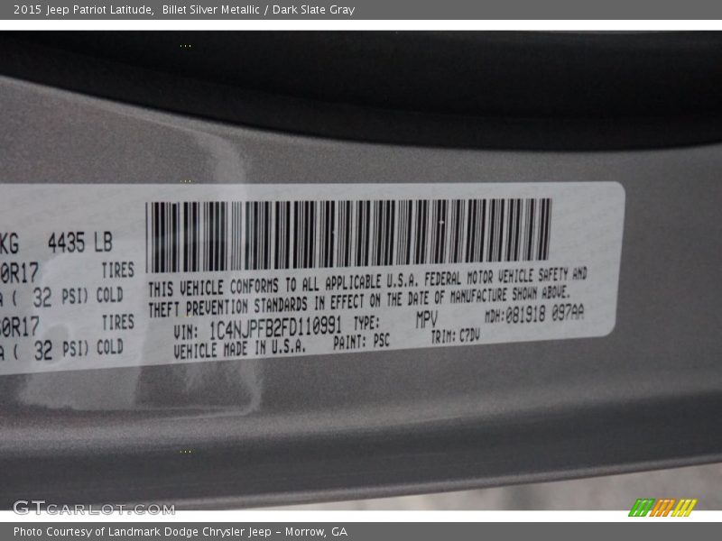 Billet Silver Metallic / Dark Slate Gray 2015 Jeep Patriot Latitude