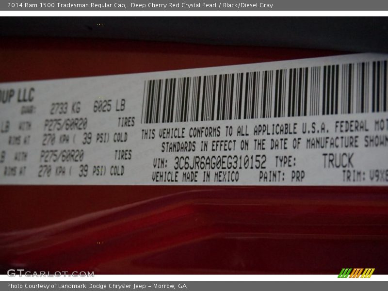 Deep Cherry Red Crystal Pearl / Black/Diesel Gray 2014 Ram 1500 Tradesman Regular Cab