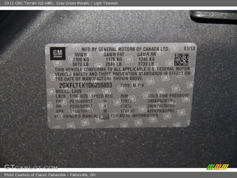 Gray Green Metallic / Light Titanium 2013 GMC Terrain SLE AWD