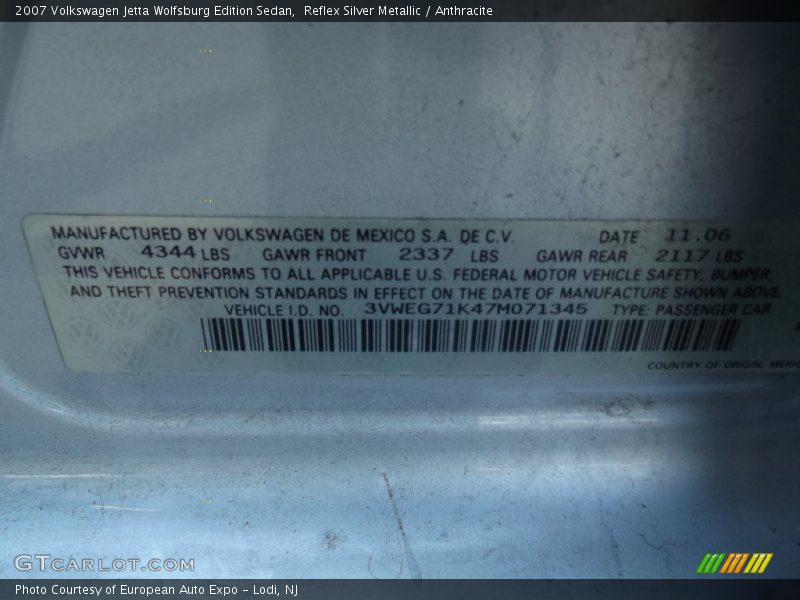 Reflex Silver Metallic / Anthracite 2007 Volkswagen Jetta Wolfsburg Edition Sedan