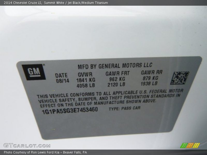 Summit White / Jet Black/Medium Titanium 2014 Chevrolet Cruze LS