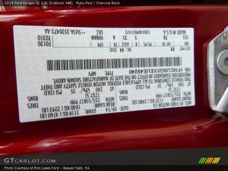 Ruby Red / Charcoal Black 2014 Ford Escape SE 1.6L EcoBoost 4WD