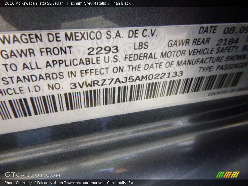 Platinum Grey Metallic / Titan Black 2010 Volkswagen Jetta SE Sedan