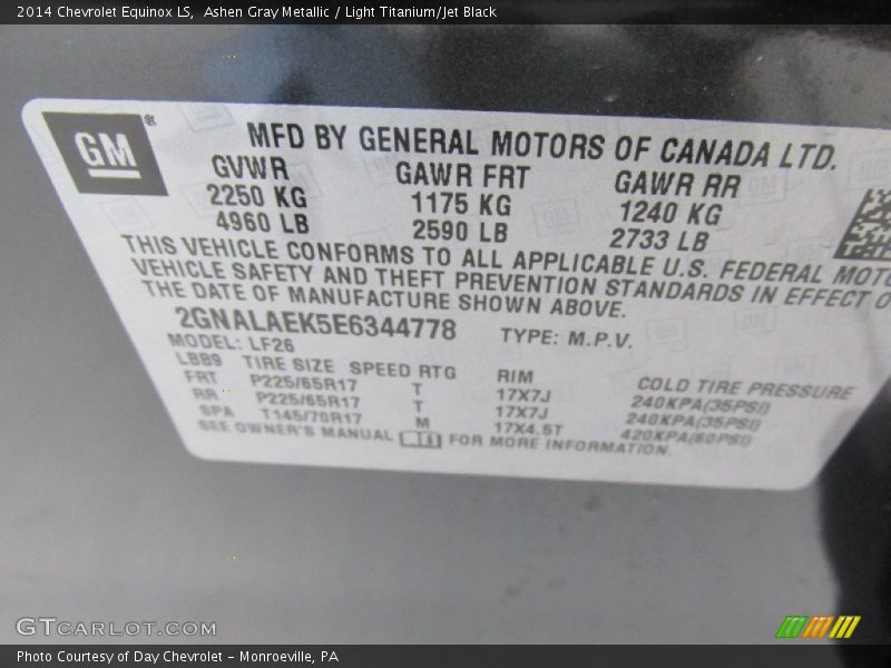 Ashen Gray Metallic / Light Titanium/Jet Black 2014 Chevrolet Equinox LS