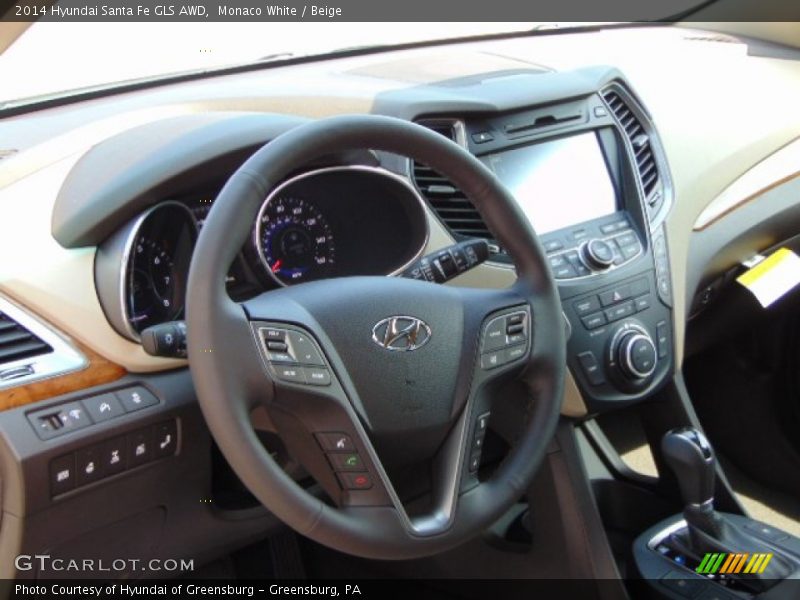 Monaco White / Beige 2014 Hyundai Santa Fe GLS AWD