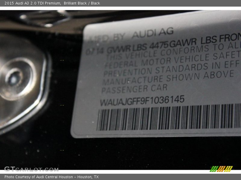Brilliant Black / Black 2015 Audi A3 2.0 TDI Premium