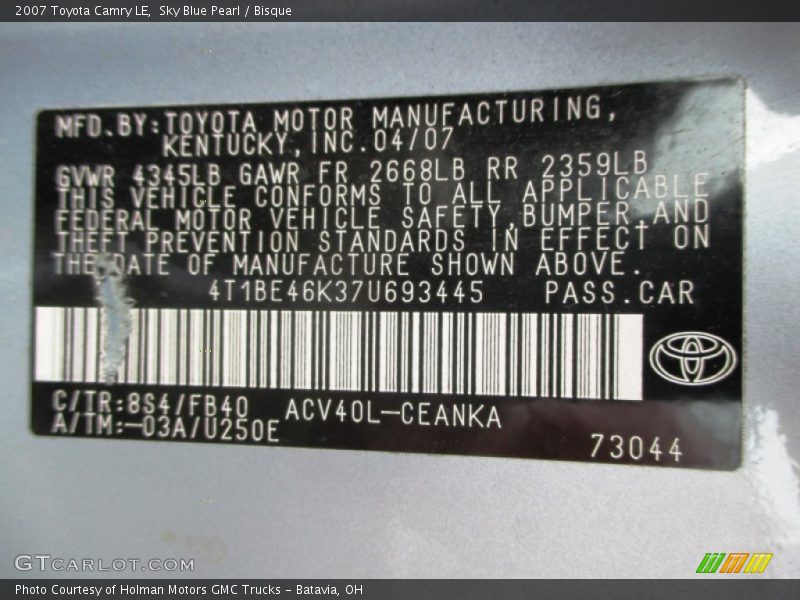Sky Blue Pearl / Bisque 2007 Toyota Camry LE