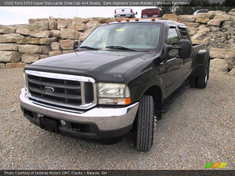 Dark Highland Green Metallic / Medium Parchment 2002 Ford F350 Super Duty Lariat Crew Cab 4x4 Dually