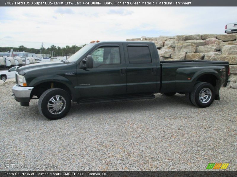 Dark Highland Green Metallic / Medium Parchment 2002 Ford F350 Super Duty Lariat Crew Cab 4x4 Dually