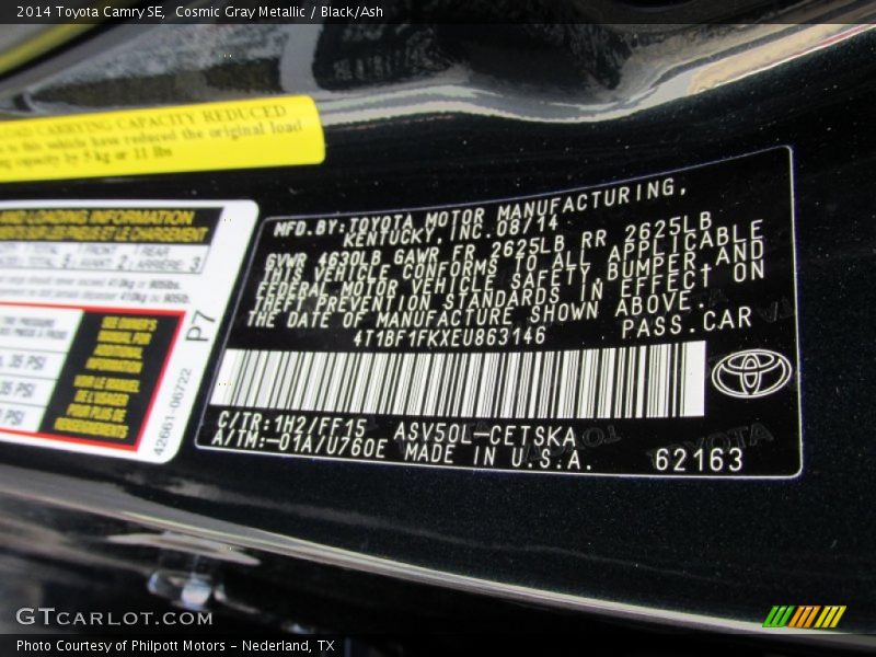 Cosmic Gray Metallic / Black/Ash 2014 Toyota Camry SE