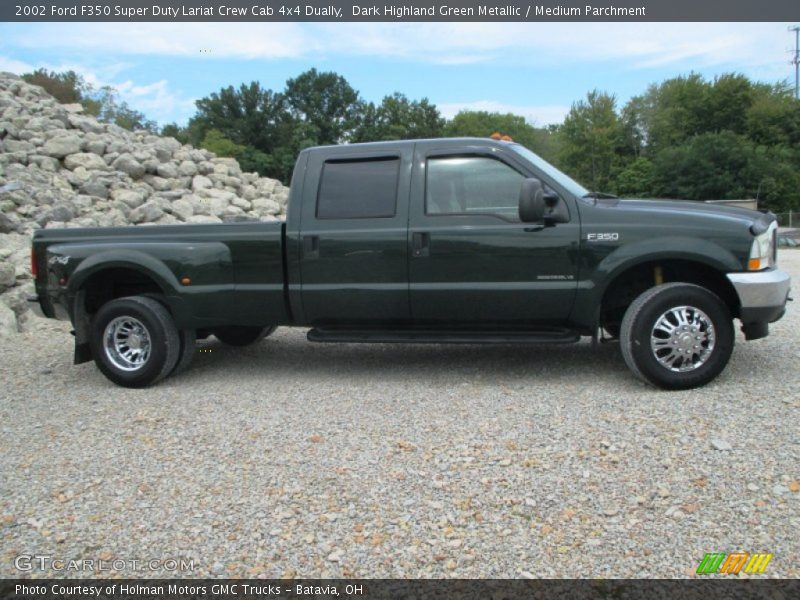 Dark Highland Green Metallic / Medium Parchment 2002 Ford F350 Super Duty Lariat Crew Cab 4x4 Dually