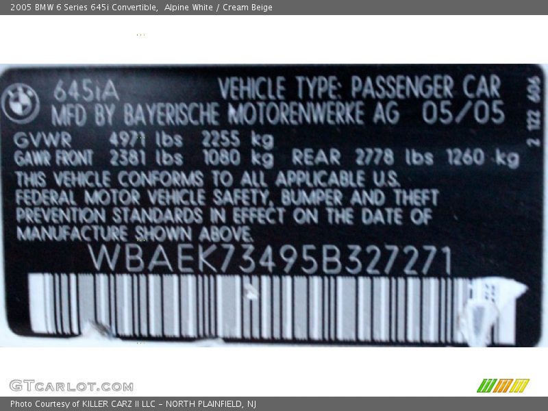 Alpine White / Cream Beige 2005 BMW 6 Series 645i Convertible