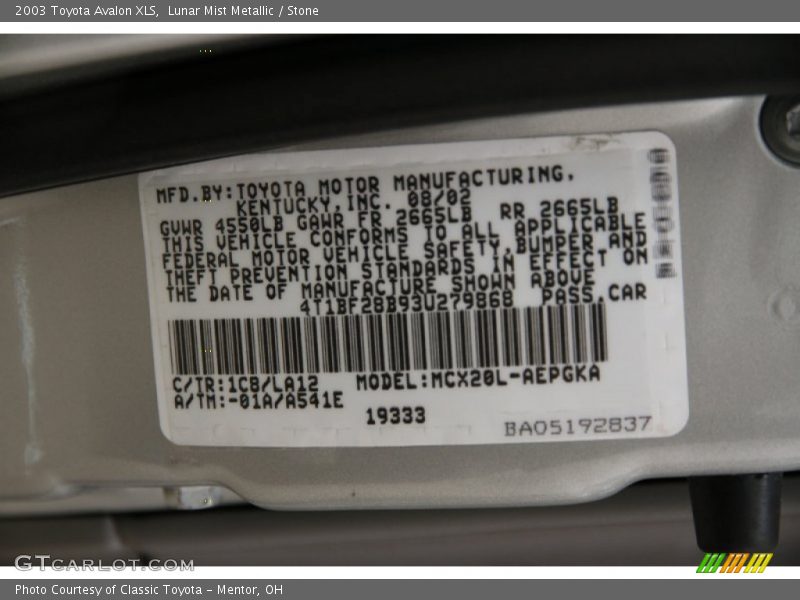 Lunar Mist Metallic / Stone 2003 Toyota Avalon XLS