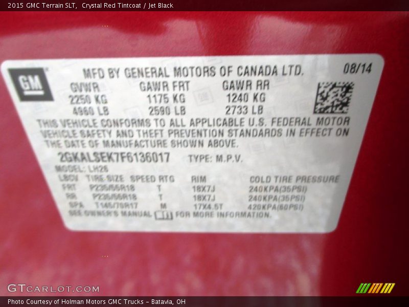 Crystal Red Tintcoat / Jet Black 2015 GMC Terrain SLT