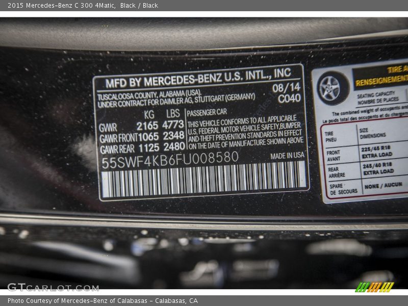 Black / Black 2015 Mercedes-Benz C 300 4Matic