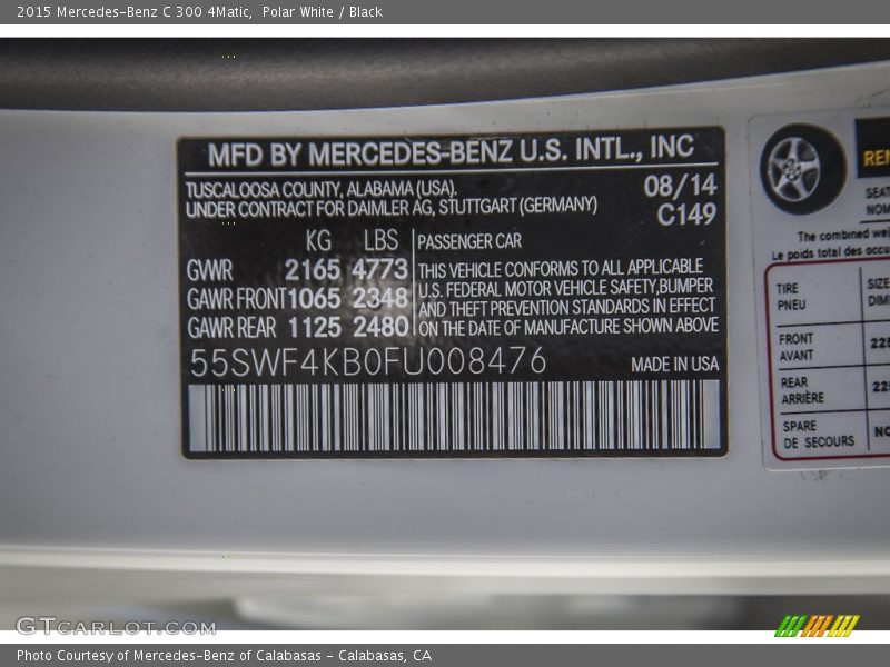 Polar White / Black 2015 Mercedes-Benz C 300 4Matic