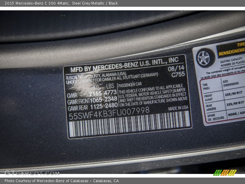 2015 C 300 4Matic Steel Grey Metallic Color Code 755