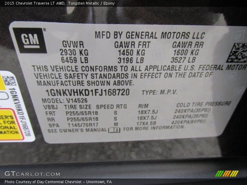 Tungsten Metallic / Ebony 2015 Chevrolet Traverse LT AWD