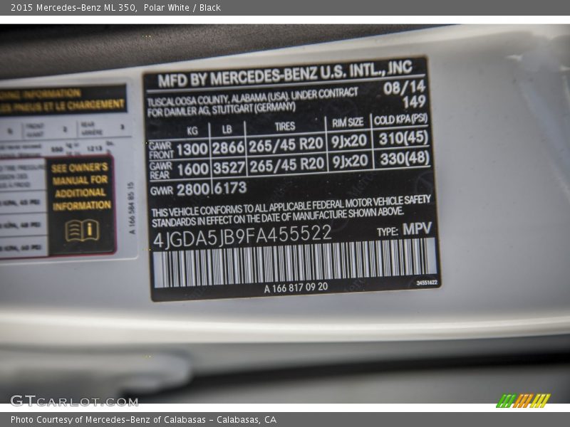 Polar White / Black 2015 Mercedes-Benz ML 350