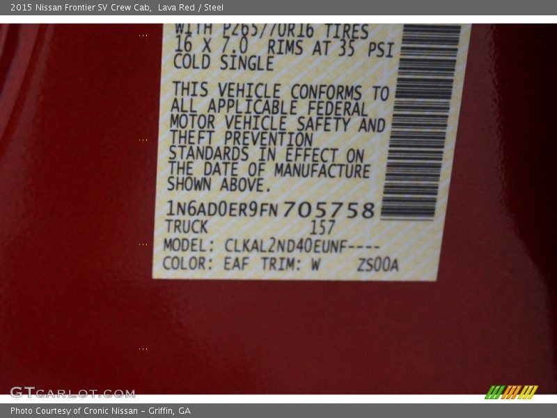 2015 Frontier SV Crew Cab Lava Red Color Code EAF