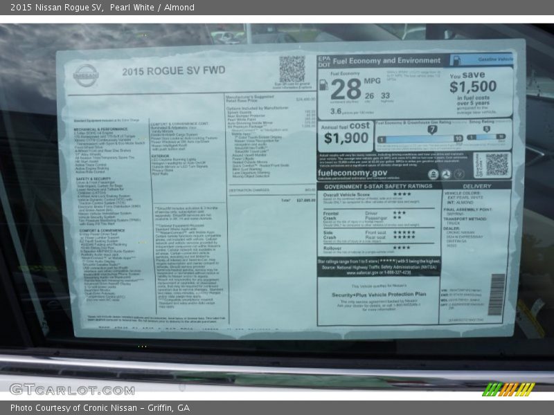  2015 Rogue SV Window Sticker