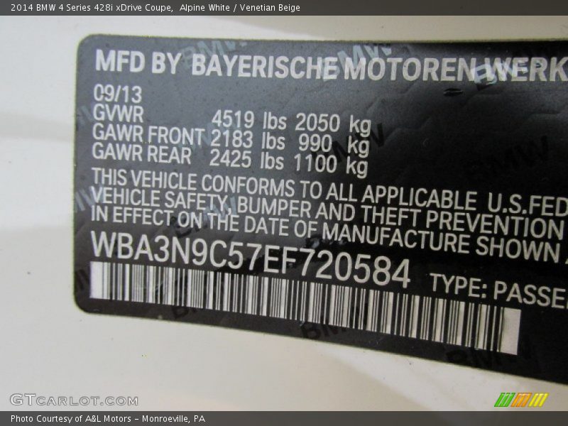 Alpine White / Venetian Beige 2014 BMW 4 Series 428i xDrive Coupe