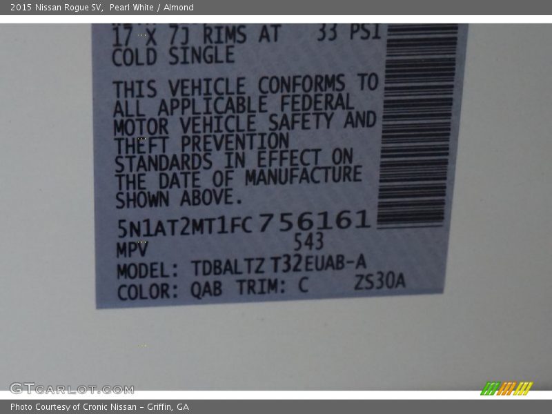2015 Rogue SV Pearl White Color Code QAB