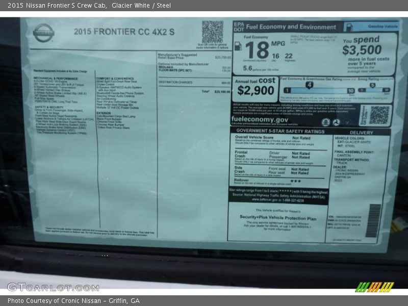 Glacier White / Steel 2015 Nissan Frontier S Crew Cab