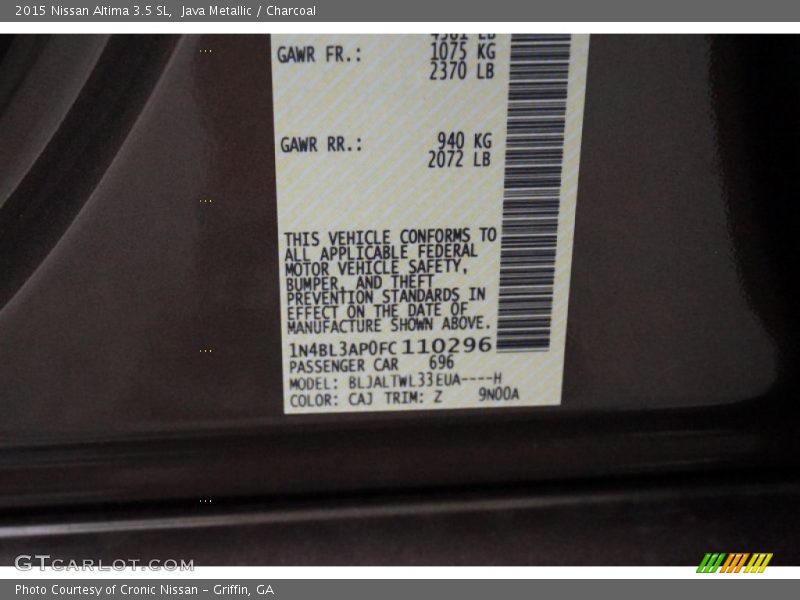 Java Metallic / Charcoal 2015 Nissan Altima 3.5 SL