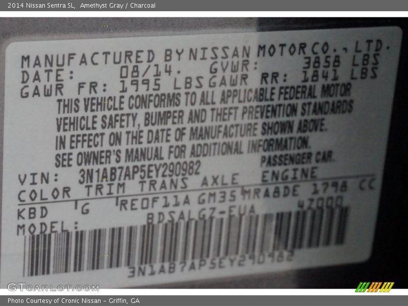 Amethyst Gray / Charcoal 2014 Nissan Sentra SL