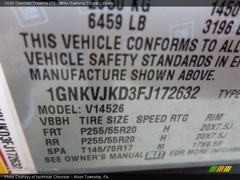 White Diamond Tricoat / Ebony 2015 Chevrolet Traverse LTZ