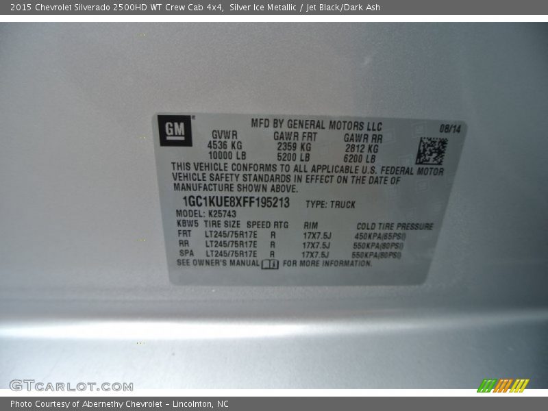 Silver Ice Metallic / Jet Black/Dark Ash 2015 Chevrolet Silverado 2500HD WT Crew Cab 4x4