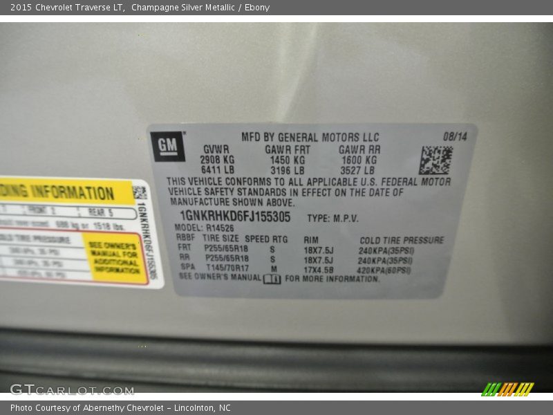 Champagne Silver Metallic / Ebony 2015 Chevrolet Traverse LT