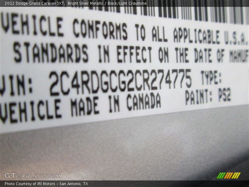 Bright Silver Metallic / Black/Light Graystone 2012 Dodge Grand Caravan SXT