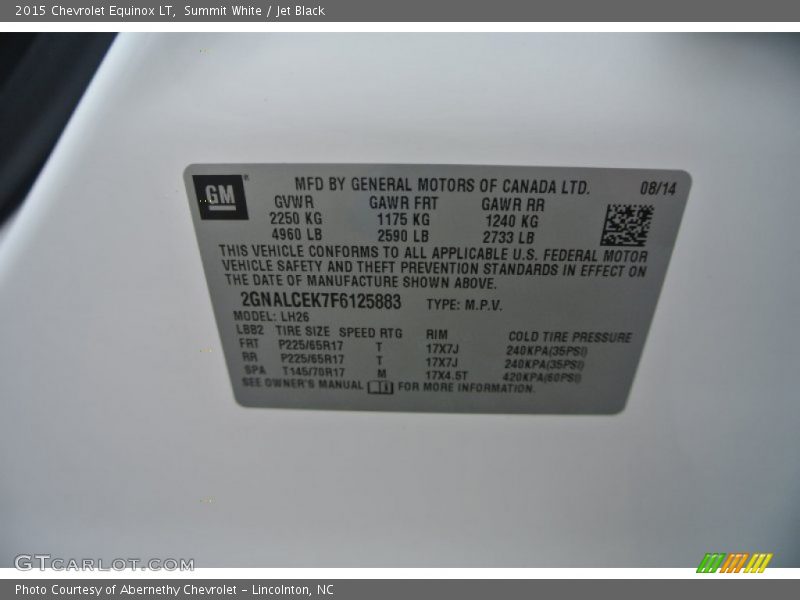 Summit White / Jet Black 2015 Chevrolet Equinox LT