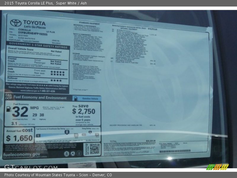 Super White / Ash 2015 Toyota Corolla LE Plus