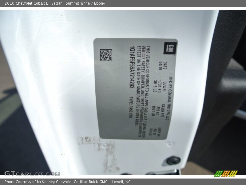 Summit White / Ebony 2010 Chevrolet Cobalt LT Sedan