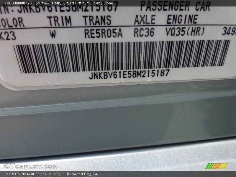 Liquid Platinum Silver / Stone 2008 Infiniti G 35 Journey Sedan