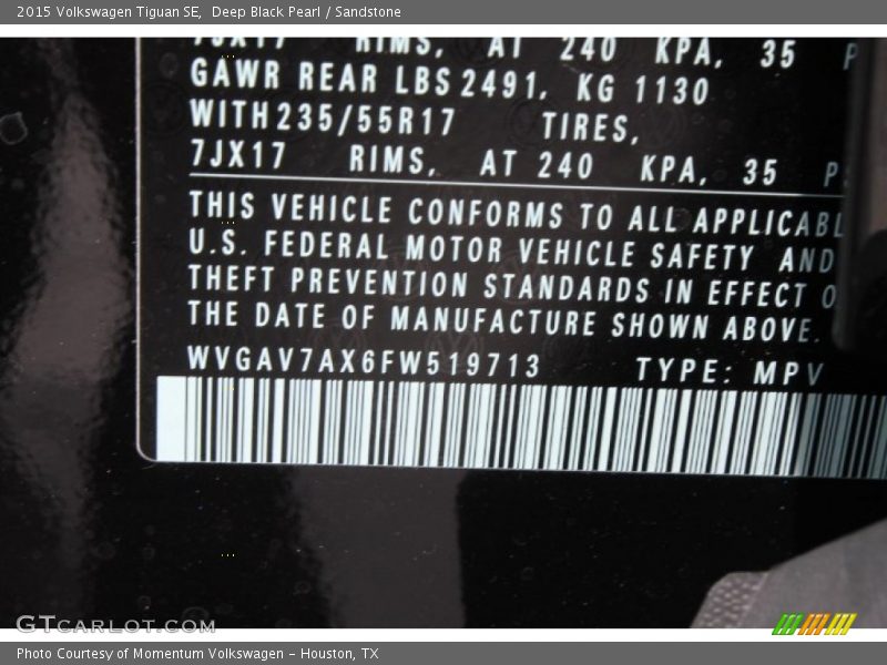 Deep Black Pearl / Sandstone 2015 Volkswagen Tiguan SE