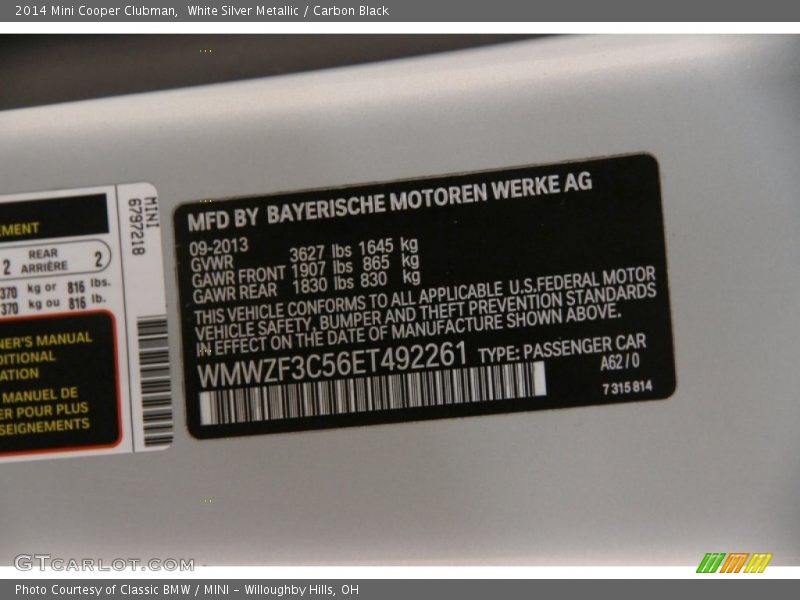 White Silver Metallic / Carbon Black 2014 Mini Cooper Clubman