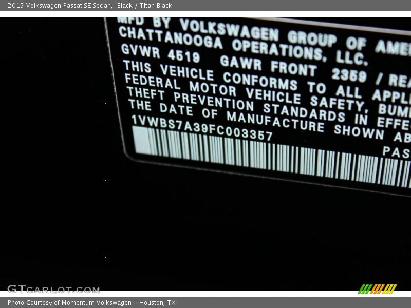 Black / Titan Black 2015 Volkswagen Passat SE Sedan