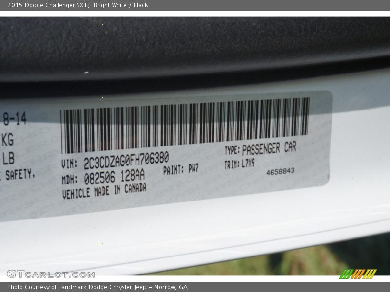 2015 Challenger SXT Bright White Color Code PW7