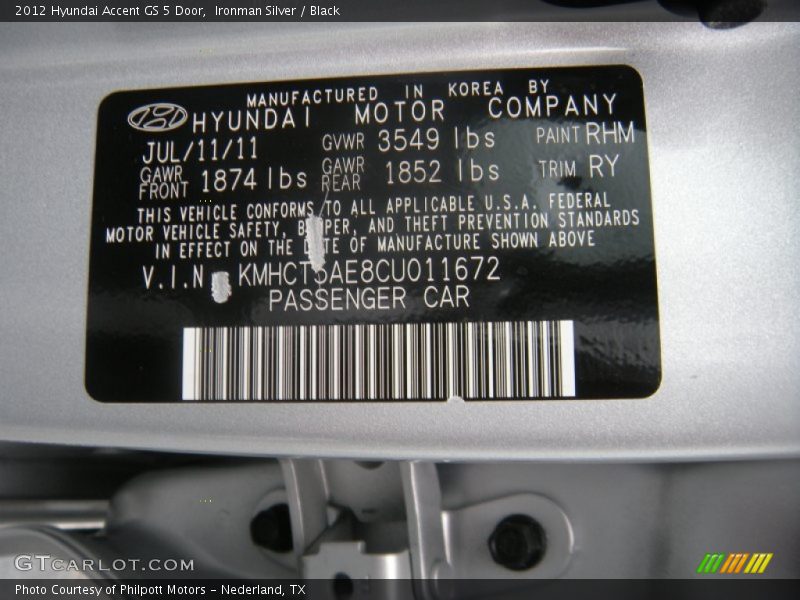 Ironman Silver / Black 2012 Hyundai Accent GS 5 Door
